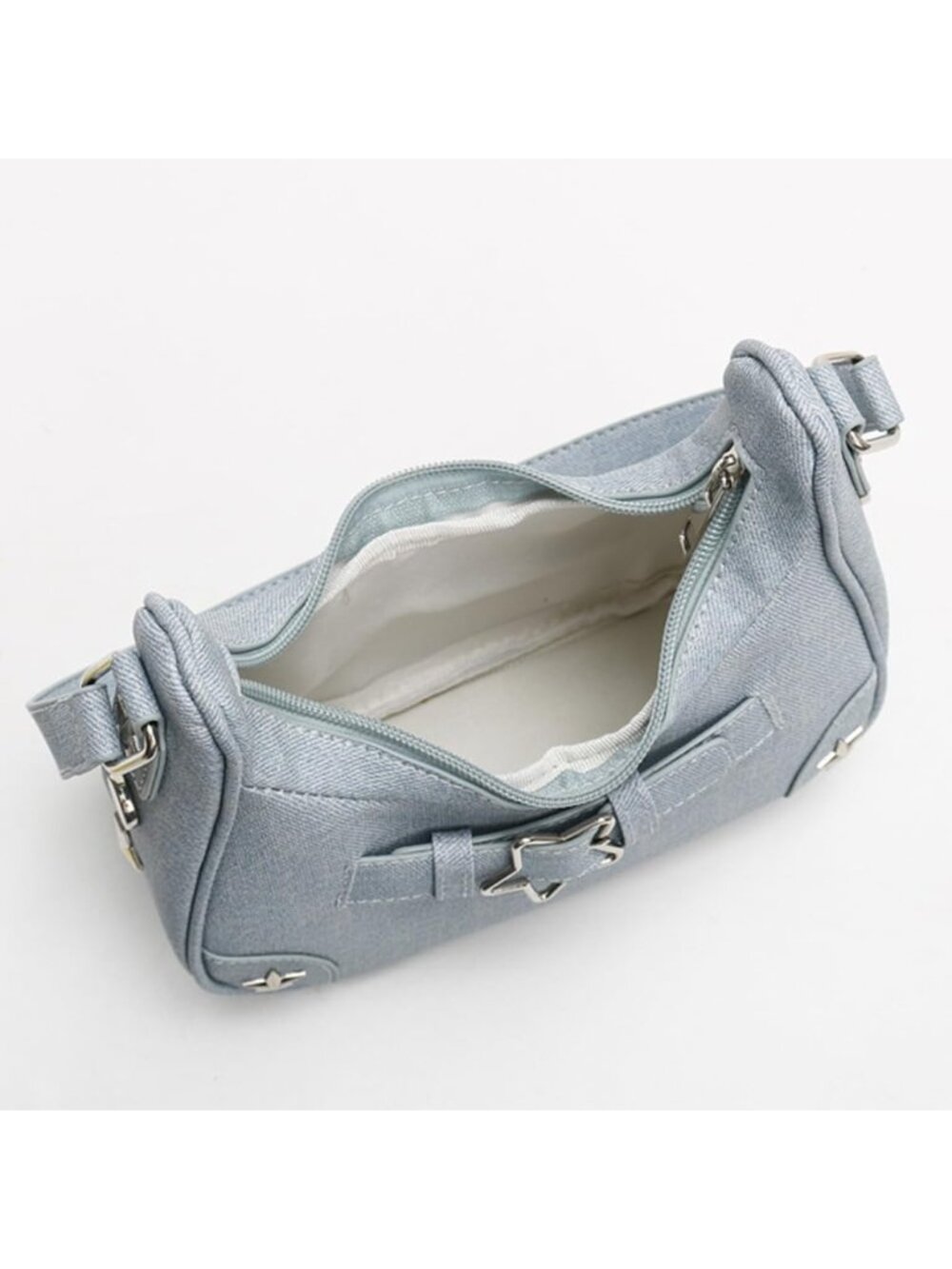 Women's Denim Blue Plaid Striped Woolden Cloth Shoulder Handbag Tote Bag - Picture 6 of 6